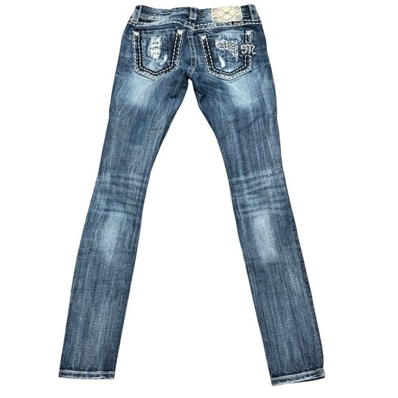 Miss Me Womens Signature-Rise Cuffed Skinny Distressed Jeans With Rhinestone Bac - Picture 6 of 7